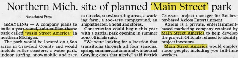 Main Street America Amusement Park (Cancelled) - Jun 2007 Article On Park - The Beginning